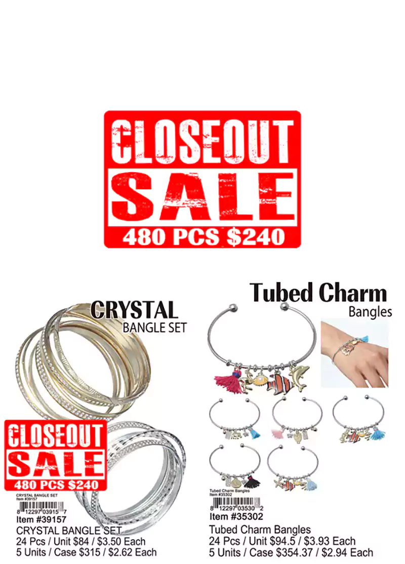 Tubed Charm-Glitter-Crystal Bangle (CL)